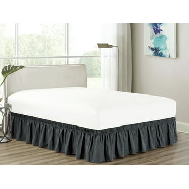 HGS Heavy Duty Gray Microfiber Wrap Around Ruffled Bed Skirt, Queen