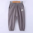 thumbnail image 5 of Domuza Boys Casual Cotton Linen Pants Girls Straight Leg Elastic Waist Loose Pants Wide Leg Solid Lightweight Trousers with Pocket Gray 130, 5 of 7