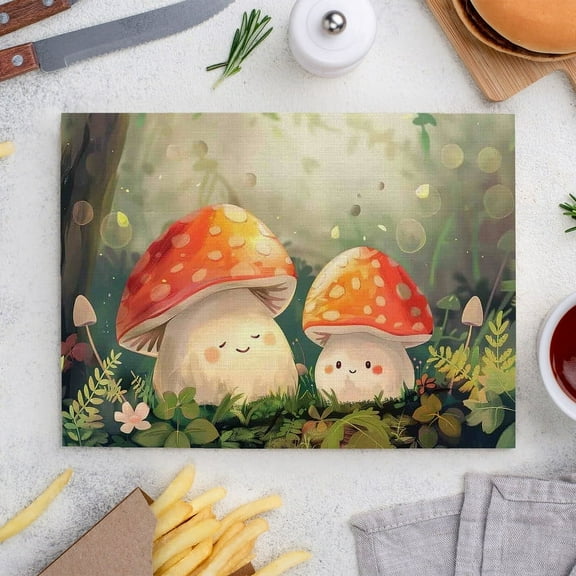 Place Mats Set,Decorative Table Place Mats For For In Door Dinning,Heat Insulation Stain Resistant Table Mats(Mushroom)