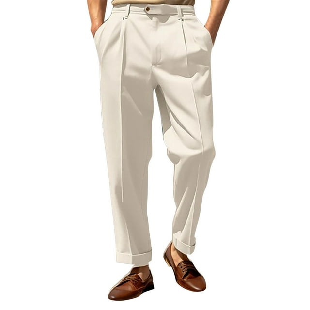 Men's Solid Button Straight Suit Pants - Business Casual, Fledge Composite Woven, Versatile Match