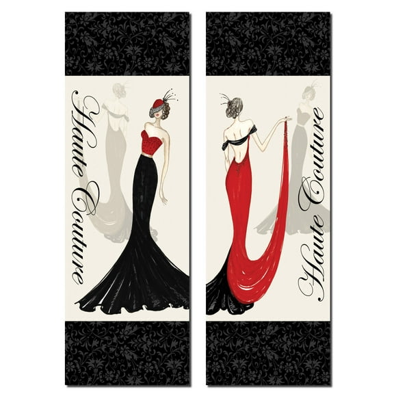 2 Popular Haute Couture Red and Black Fashion Panels; Two 6x18 Poster Prints