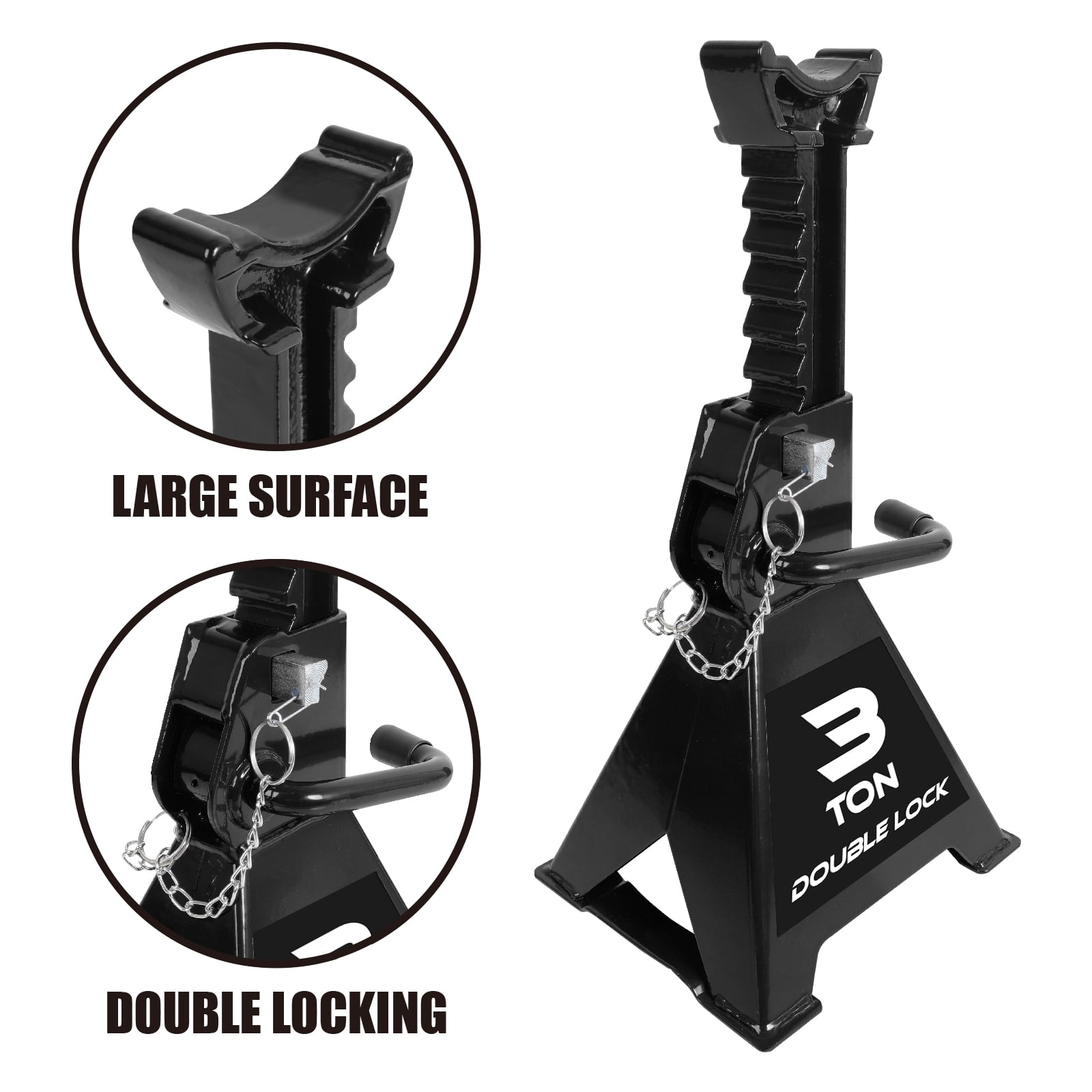 Torin 3 Ton Heavy Duty Jack Stands Double Locking Pins Car Jack Stand, Black, 1 Pair, W43005AB