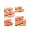 thumbnail image 2 of 4 Pairs 316L Surgical Steel Plum Blossom Gold Flower Men Women Stud Earrings, 2 of 9