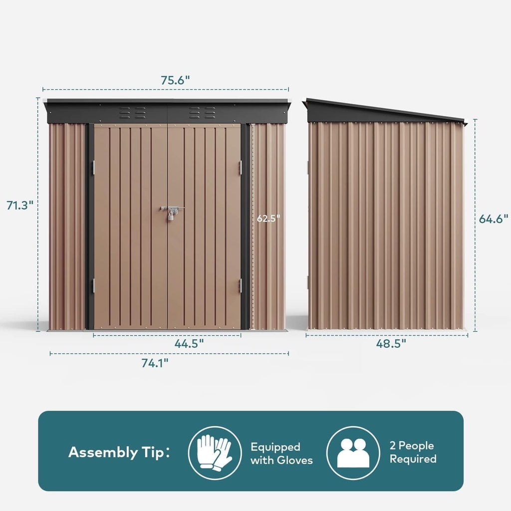 6' x 4' Outdoor Storage Shed with Lockable Doors, Aiho Metal Garden Shed, Sheds & Outdoor Storage for Backyard, Garden & Patio Organization - Light Brown