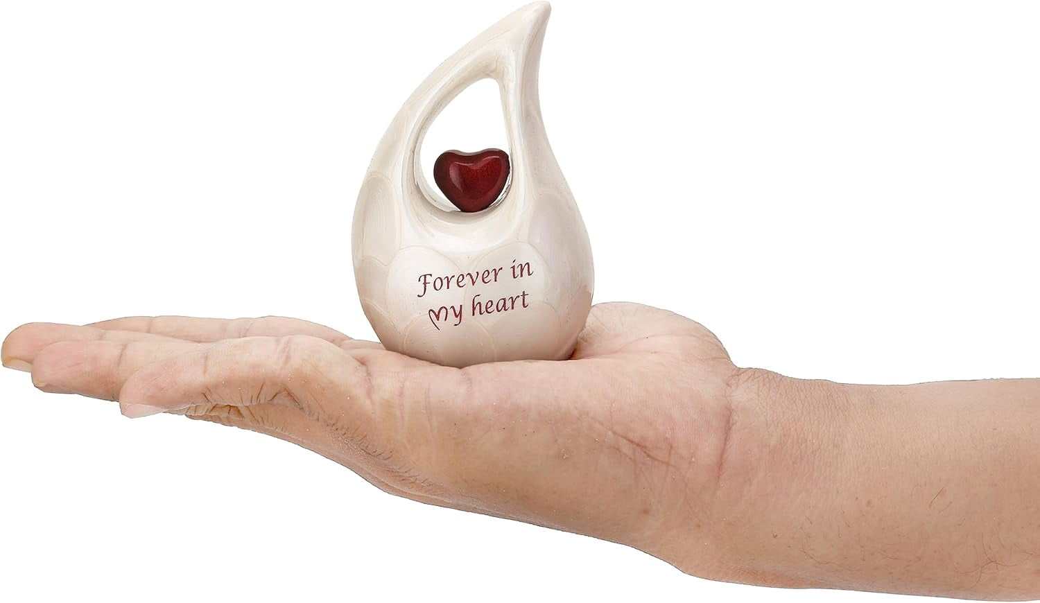 Keepsake Company Teardrop Urn with Red Heart – White Mini or Medium Urn for Human or Pet Ashes – Decorative Cremation Keepsake (3 Inches Tall, 2–3 Teaspoon Capacity)