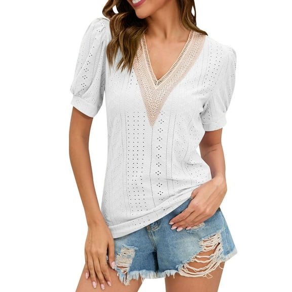 Pimfylm Women's Summer Tunic Top Short Sleeve Casual Tshirts Loose Blouses 2024(White,L)