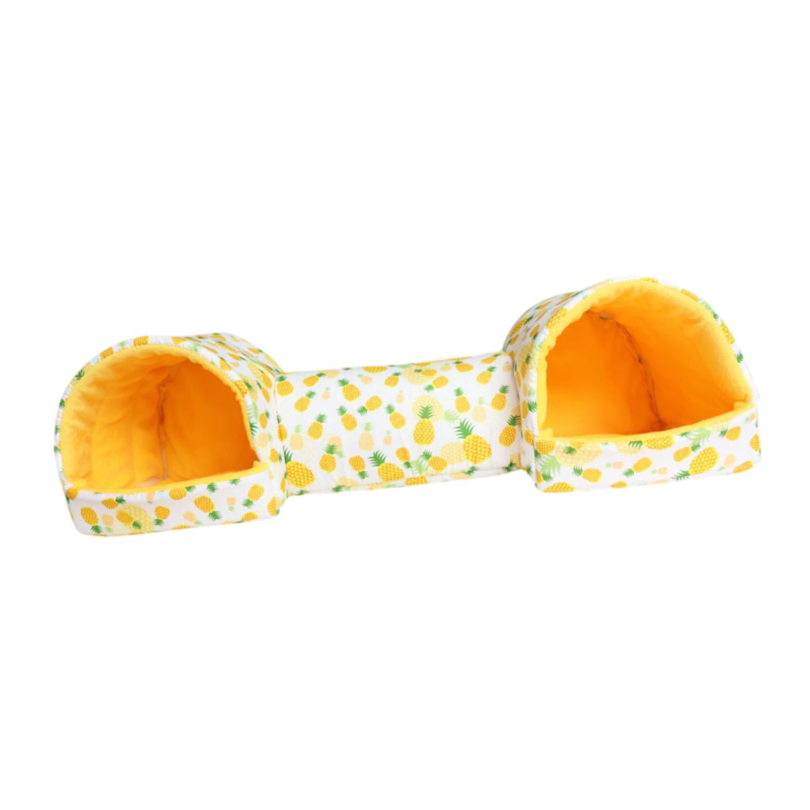balikha Hamster Tunnel Bed Rabbits Toy Portable Nest Washable Breathable Soft Cave Hideaway for Hedgehog Chinchilla Rats Dwarf Rabbits yellow Pineapple