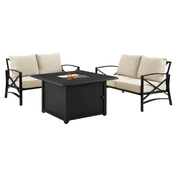 Afuera Living 3-Piece Metal/Polyester Outdoor Conversation Set in Oatmeal/Bronze