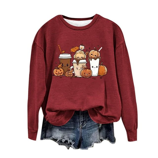 EGNMCR Chandails en Molleton à Capuche pour Femmes, Chandails en Molleton pour Femmes, Chandail à Capuchon Décontracté à Manches Longues pour Halloween, Col Rond Imprimé Ample, Chandails en Molleton Sans Capuche, Blouse pour Femmes