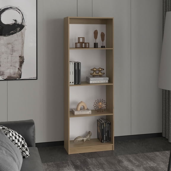 LiviNest Modern Vertical Bookshelf for Apartments: 71.1"H Space-Saving Display Unit - 4 Shelves for Books & Decor - Natural Oak Finish for Living Room Office Bedroom