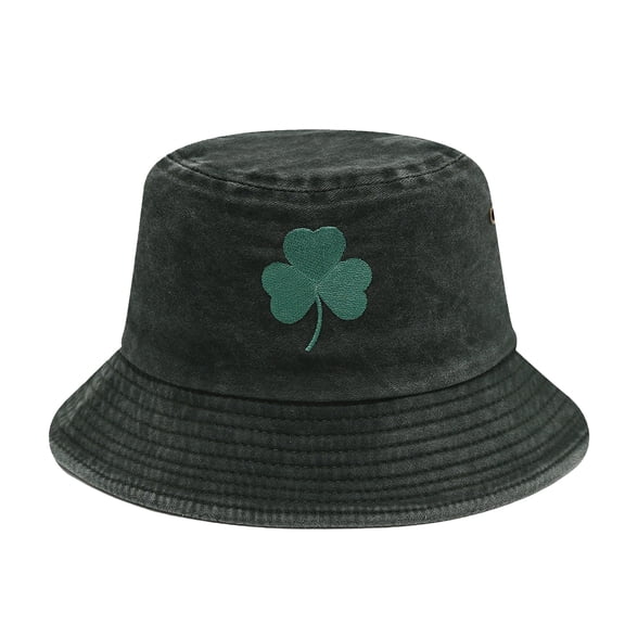 DJN Men's St. Patrick's Day Shamrock Embroidered Fisherman Hat Polyester Outdoor Sport Sun Hat Green One Size