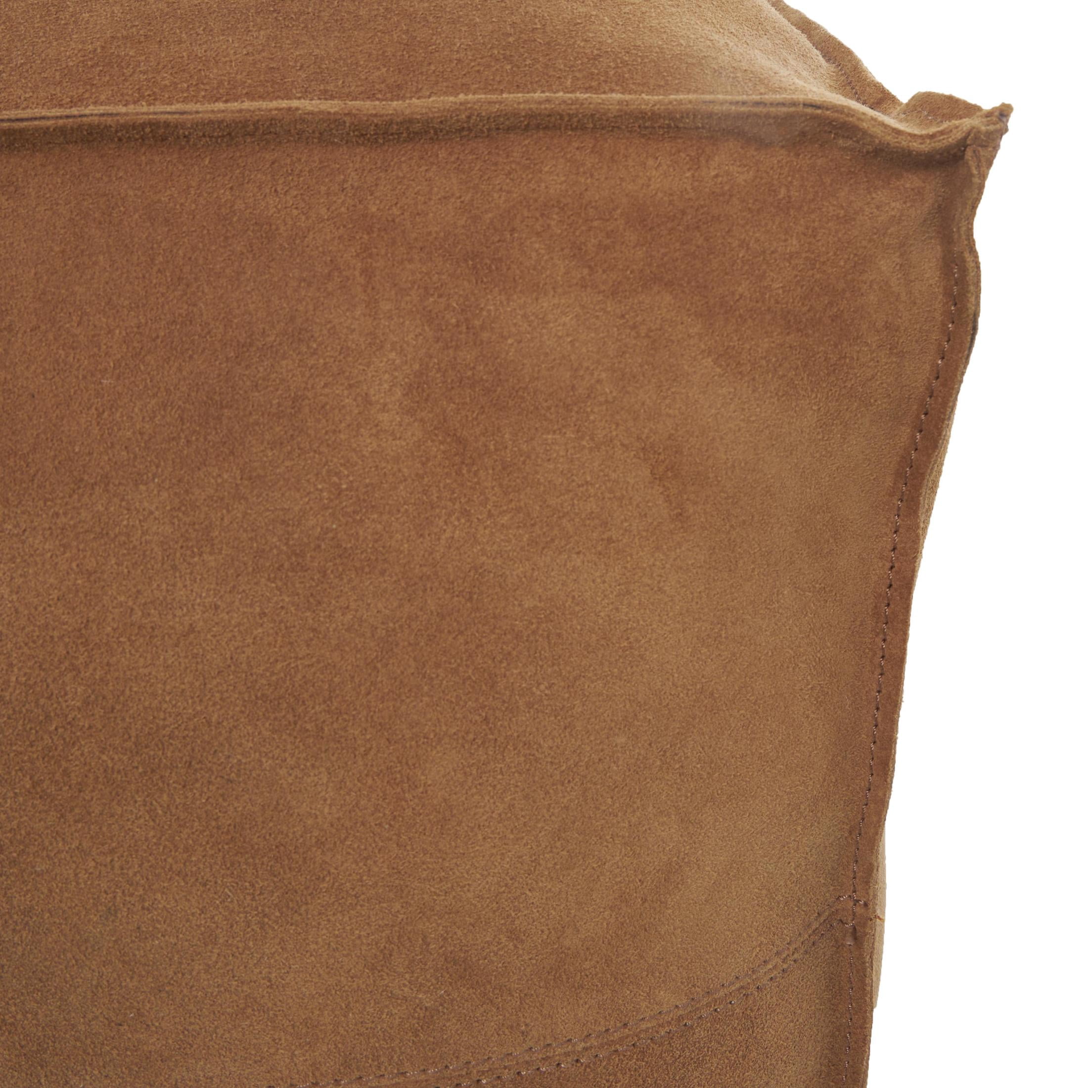 DecMode Patchwork Low Profile Square Brown Leather Pouf with Patchwork Design