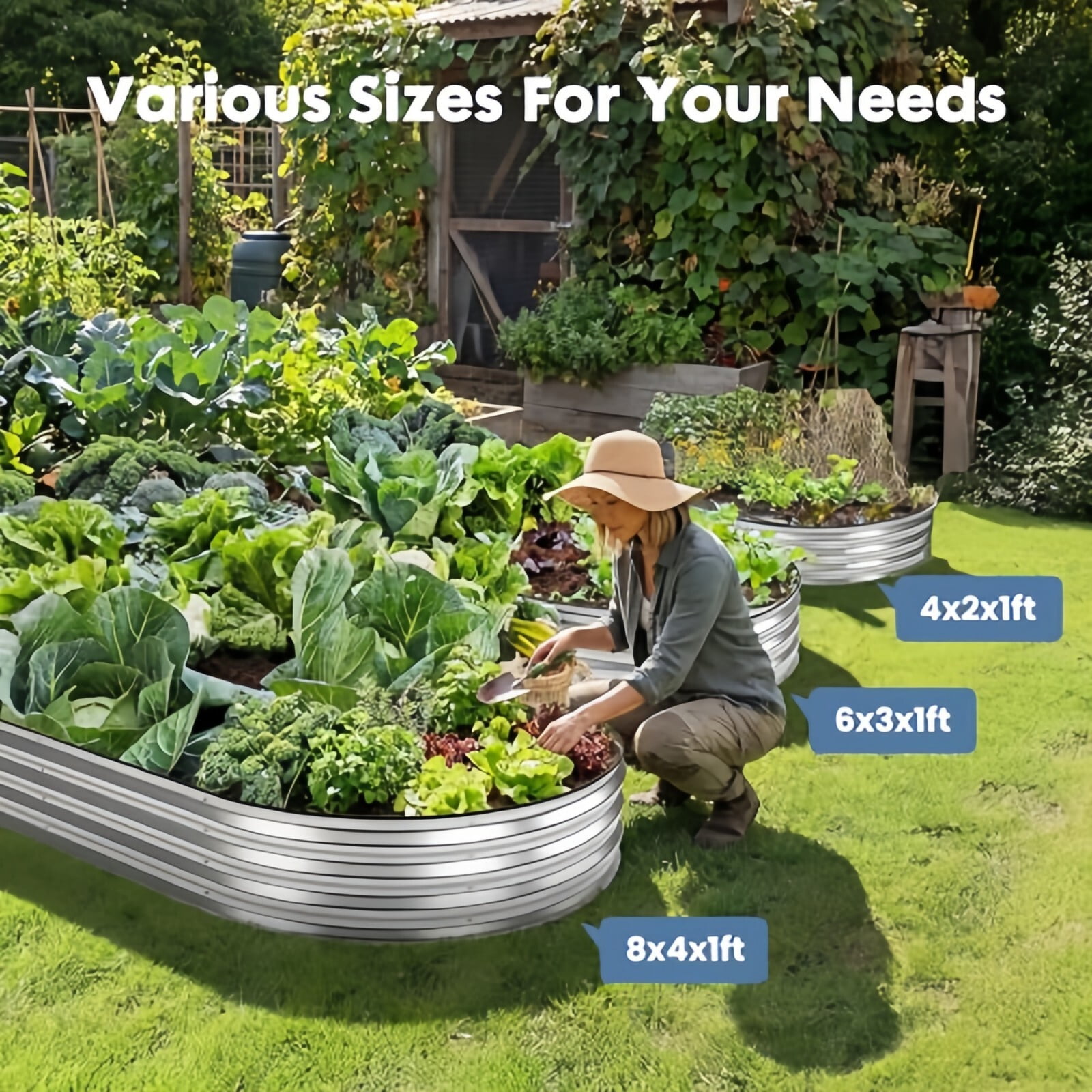 Kelno Galvanized Metal Raised Garden Bed 4x2x1ft Outdoor Planter Box for Vegetables Flowers Herbs Open Bottom Oval Raised Bed, Silver