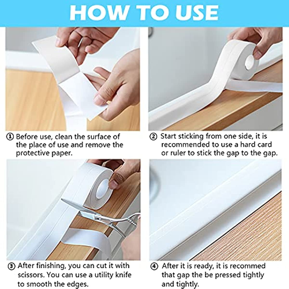 Bathroom and Kitchen with White Tape, Bathroom Filling Tape, White Self-adhesive Sealing Strip, Around The Bathtub, Toilet Stuck on Gel, Kitchen Countertop (3.8cm X 27.9