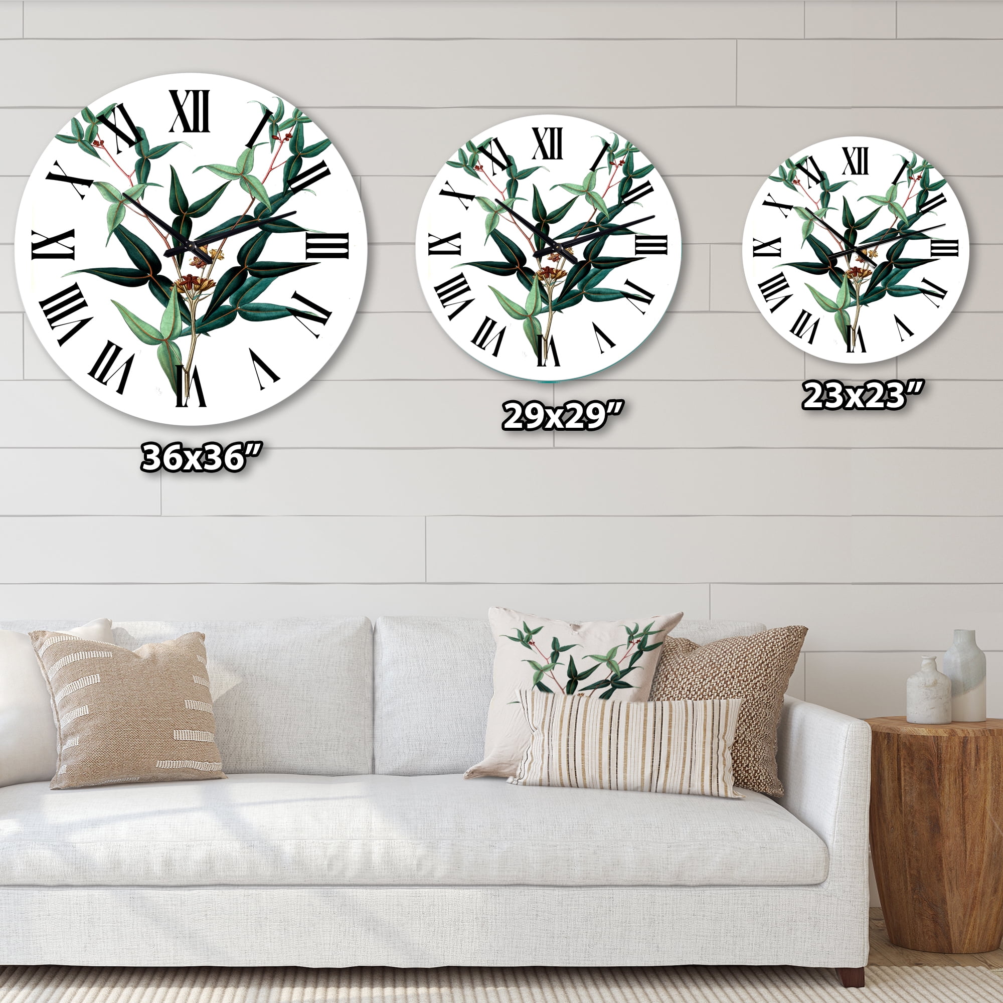Designart 'Vintage Green Leaves Plants Viii' Traditional Wall Clock