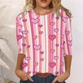 thumbnail image 2 of Valentine's Day Women Suitable Tops Crewneck Three Quarter Sleeve Floral Print Blouse T Shirts, 2 of 4