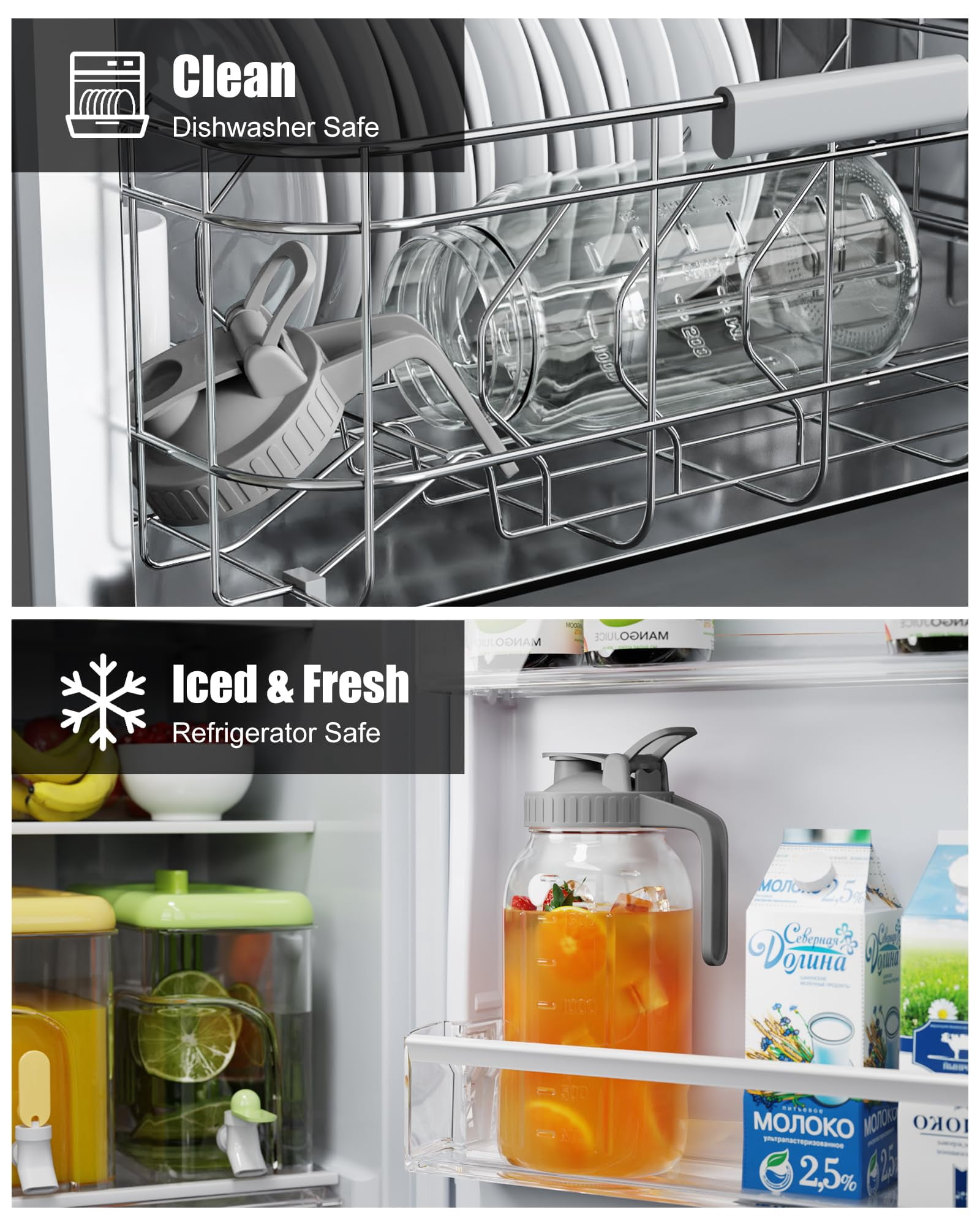 Glass Pitcher With Lid - 64oz Mason Jar Wide Mouth  Airtight Seal Leak-proof Spout Design Ideal For Iced Tea Sun Cold Beverages And Home Entertaining