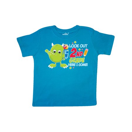 

Inktastic Look out 2nd Grade Here I Come with Cute Green Monster Gift Toddler Boy or Toddler Girl T-Shirt