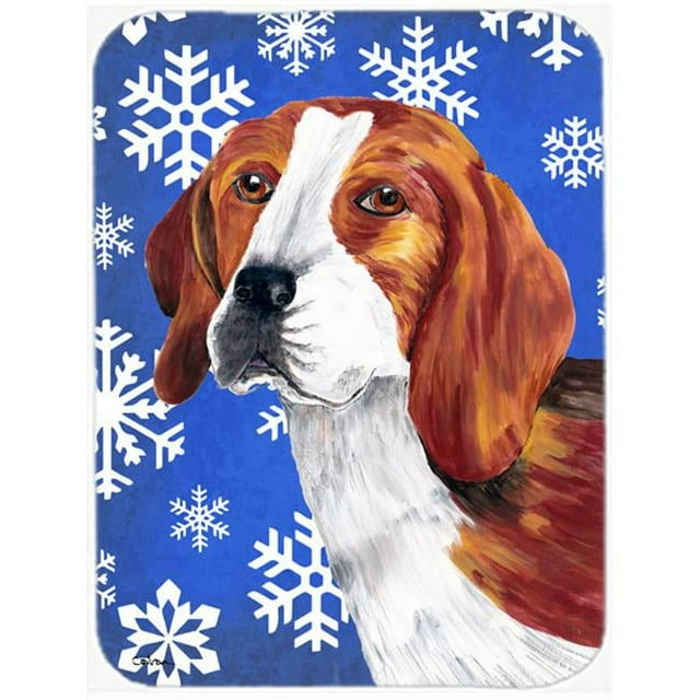 Carolines Treasures SC9369LCB Beagle Winter Snowflakes Holiday Glass Cutting Board - Large