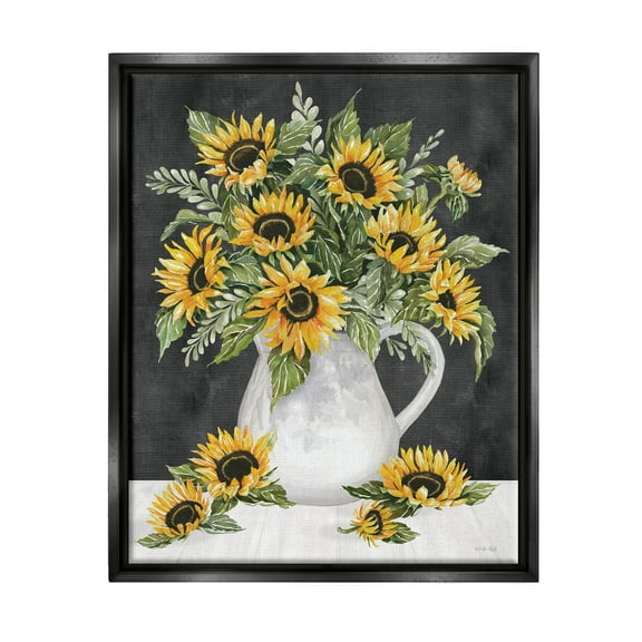 Stupell Industries Country Sunflowers Vase Blossom Petals Graphic Art Jet Black Floating Framed Canvas Print Wall Art, Design by Cindy Jacobs