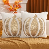 Fall Pillow Covers 18X18 Inch Set of 2 White Sequin Embroidery Pumpkin Throw Pillow Cases Halloween Thanksgiving Autumn Pumpkin Decor Pillowcases Square Cushion Covers