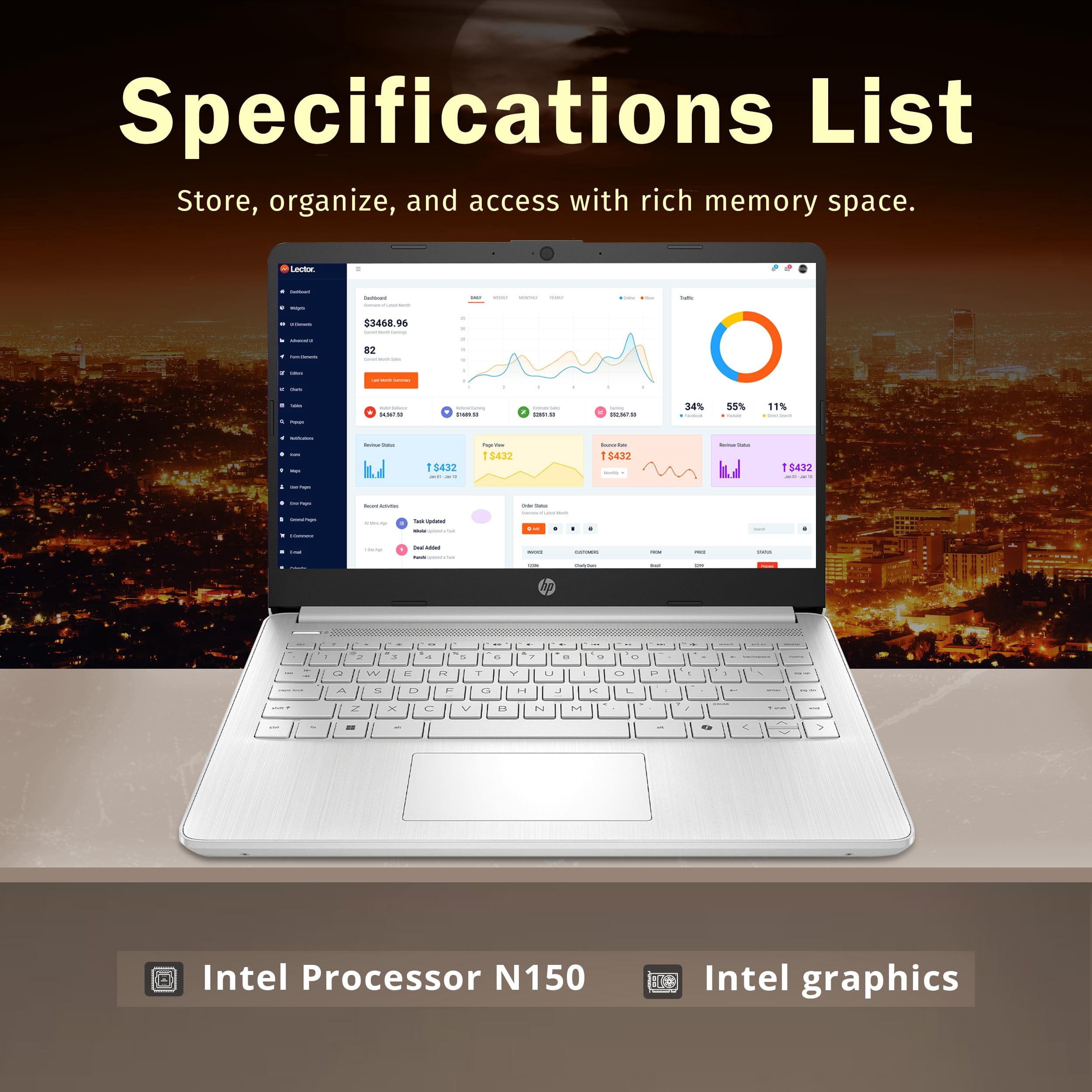 HP Stream 14" Laptop, Intel Processor N150 (up to 3.60 GHz), 1-Year Microsoft 365, Copilot AI, 16GB RAM, 128GB UFS Storage, Fast Charge, Wi-Fi 6, Win 11 S, Silver, W/Wireless Mouse