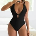 thumbnail image 2 of Uaswgudfs Women's One-Piece Swimsuit with Cross-Strap Deep V-Neckline, Form-Fitting Sleeveless Design for Pool/Beach Bathing Suits Black L, 2 of 5