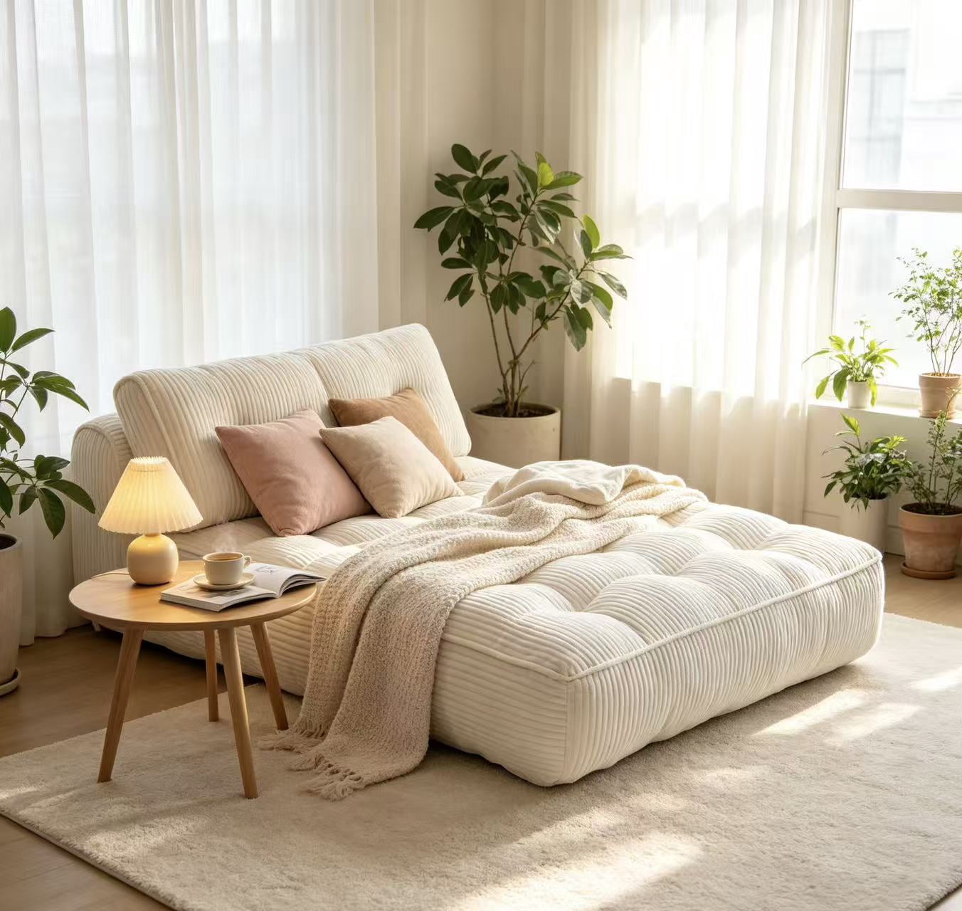 Leumius Folding Sofa Bed,Convertible Sleeper Chair with Pillow Foldable Mattress with Back Support, Portable Fold Out Chair Bed Comfy Floor Sofa Lounge for Living Room BedroomWhite