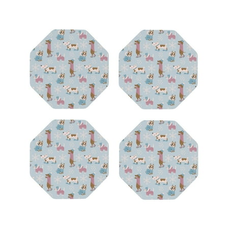 

Yiaed Cute Snowflake Dachshund Print Leather Coasters for Drinks - Cup Coasters Coffee Table Kitchen Table Bar Home & Office Gifts Handmade Drink Coasters-Octagon
