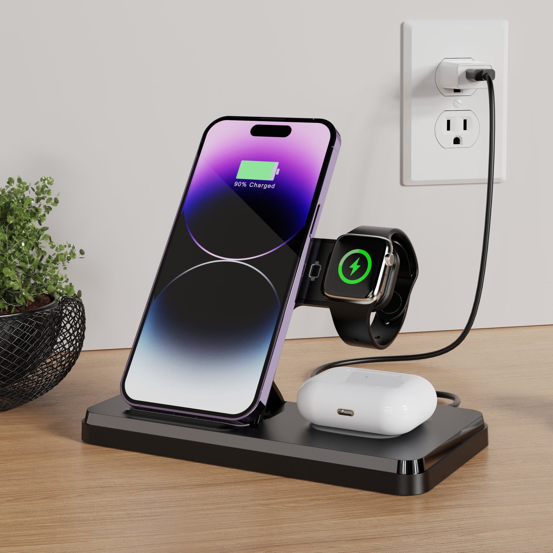 Wireless Charger Stand 3-in-1 Multiple Devices for Apple iPhone Watch Airpods