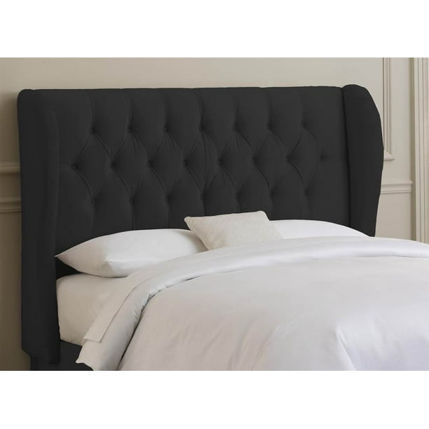 Tufted Wingback Headboard W Foam Padding In Velvet Black King Com Tufted Wingback Headboard W Foam, King Size Tufted Wingback Bed