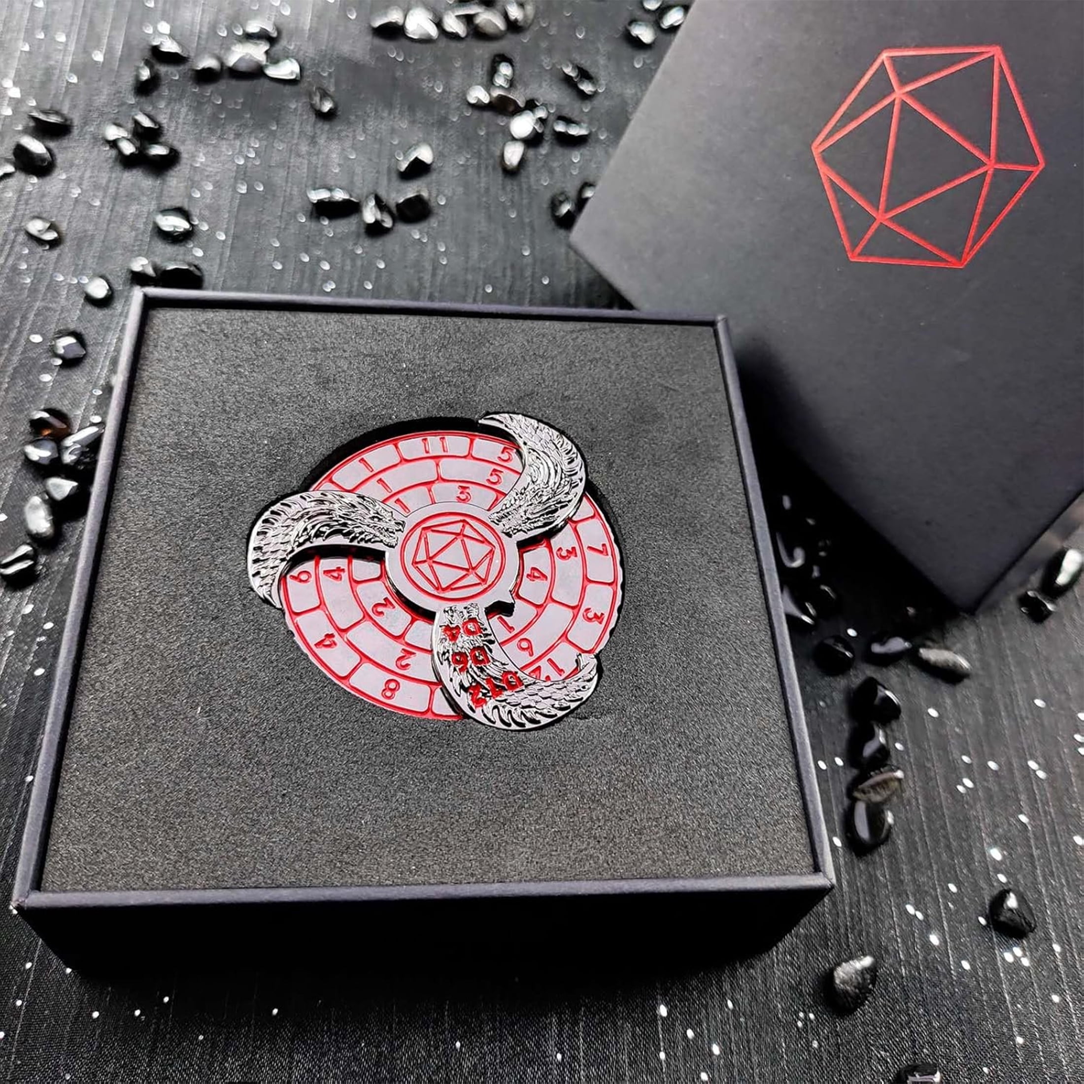 Roulette Dice Spinner D20 Dungeons and Dragons Dice Set, Cool Metal Mechanical, Red