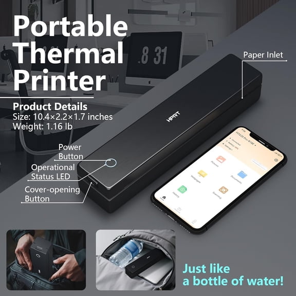 Inkless Portable Thermal Printer MT620Pro Wireless Travel Compatible iOS Android PC Black
