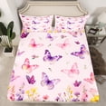 thumbnail image 2 of Homewish Watercolor Gradient Butterflies Full Size Sheets,Retro Rustic Flower Bed Sheets,Pink Purple Yellow Sheet Sets For Girl Teens,Breathable Home Decor,4pcs, 2 of 7