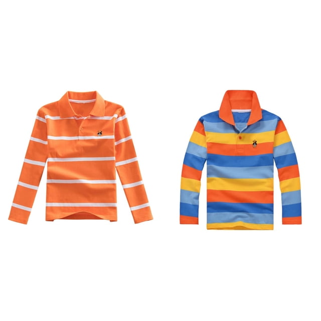 (2-Pack) Rinsvye Kids Striped Shirt Long Sleeve Collared T-Shirt Korean Style Casual Top Able Preppy Look Childrens Spring Fall Clothing