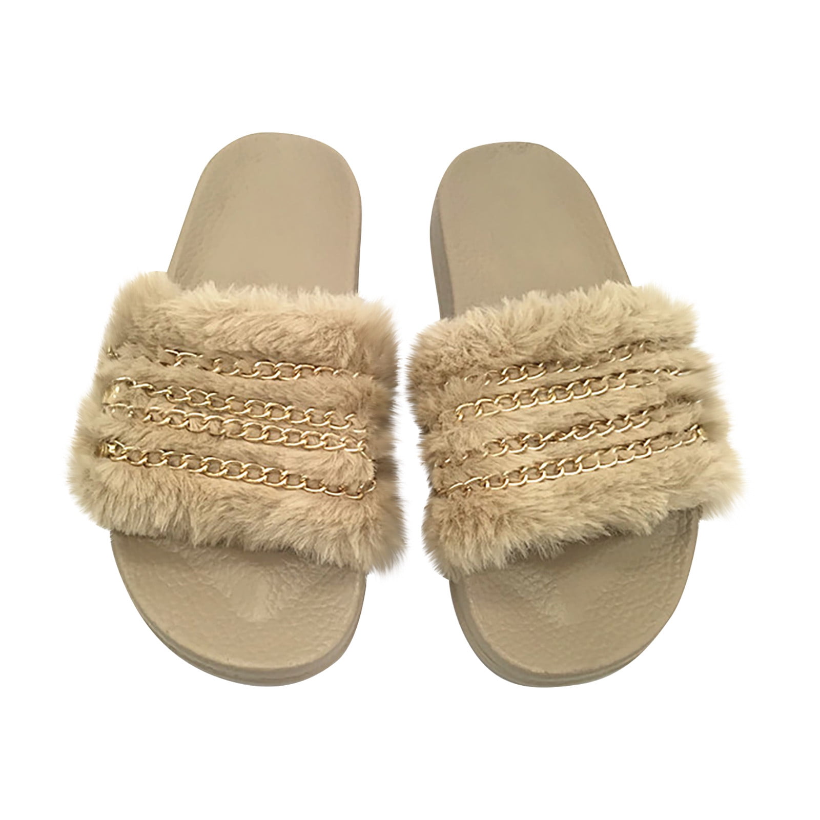 Fankiway Women'S Summer Chain Furry Slippers Casual One-Word Multi
