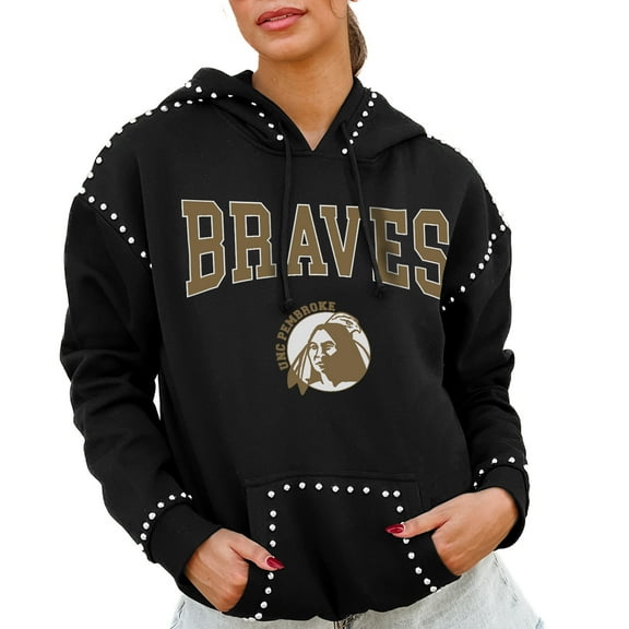 Women's Gameday Couture Black University of North Carolina at Pembroke Braves Studded Pullover Hoodie