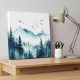 thumbnail image 4 of Ships Next Day Canvas Wall Art 8"x8", Turquoise Forest Wood Framed Canvas Print Painting, Mountains Birds Fog Tree Scenery Ready to Hang Small Picture Wall Decor for Home Bathroom Nursery Kitchen, 4 of 9