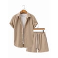 thumbnail image 5 of Men'S Waffle Knit 2-Piece Outfit with Button Down Shirt and Shorts for Summer Khaki L, 5 of 7