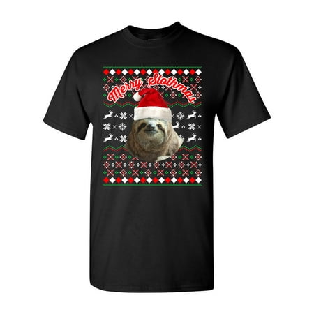 Funny Christmas Quotes For Adults Merry Slothmas Sloth Animals Ugly Christmas Funny DT Adult T-Shirt Tee ()