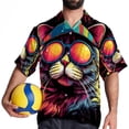 thumbnail image 4 of Retro Cat Men's Short Sleeve Shirts, Casual, Printed, Button Down, Beach Shirt - Spread Collar Tops for Summer Beach Fun, 4 of 6