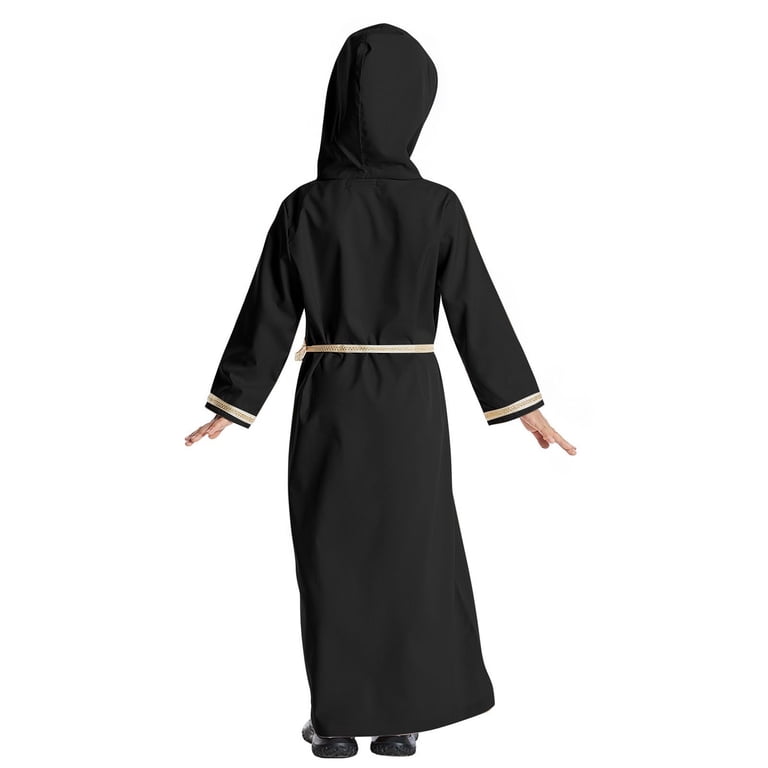 Zwiiyzr 2025 2-13y Kids Girls Gold Embroidered Muslim Dress Solid Color Long Sleeved Hooded Casual And Comfortable Long Dress Black, Girl's, Size: 9