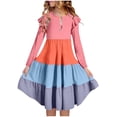 thumbnail image 2 of Tranfacy Robe d'Été pour Filles Enfants à Manches Longues à Blocs de Couleur Extensible Évasée Tournoyante Patineuse Robes de Récital pour Ados Enfants, 2 of 7