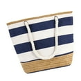 thumbnail image 3 of Simple Geometric Stripe Shoulder Bag Tote Handbag with Cotton Rope Handles Beach Bag (Blue and White Stripe), 3 of 8