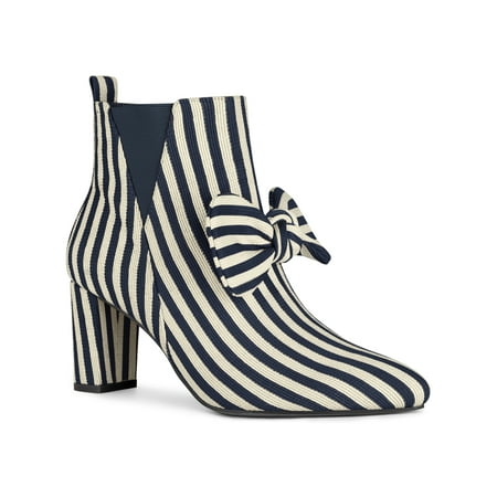 

Allegra K Women s Pointed Toe Striped Bow Chunky Heels Ankle Boots