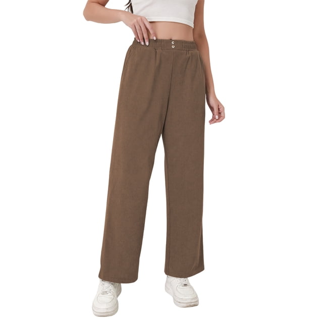 TaTaai Women's Casual Solid Corduroy Long Pants Elastic Waist Sweatpants with Pockets Soft Thick Fabric Daily Wear Trousers Gift