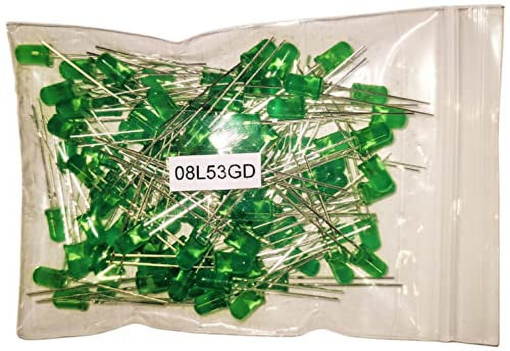100 Pack Green Diffused Lens LEDs, 5mm Diameter Round Bulb, 2-Pin Light Emitting Diodes for DIY Hobby or Other Electronic Projects