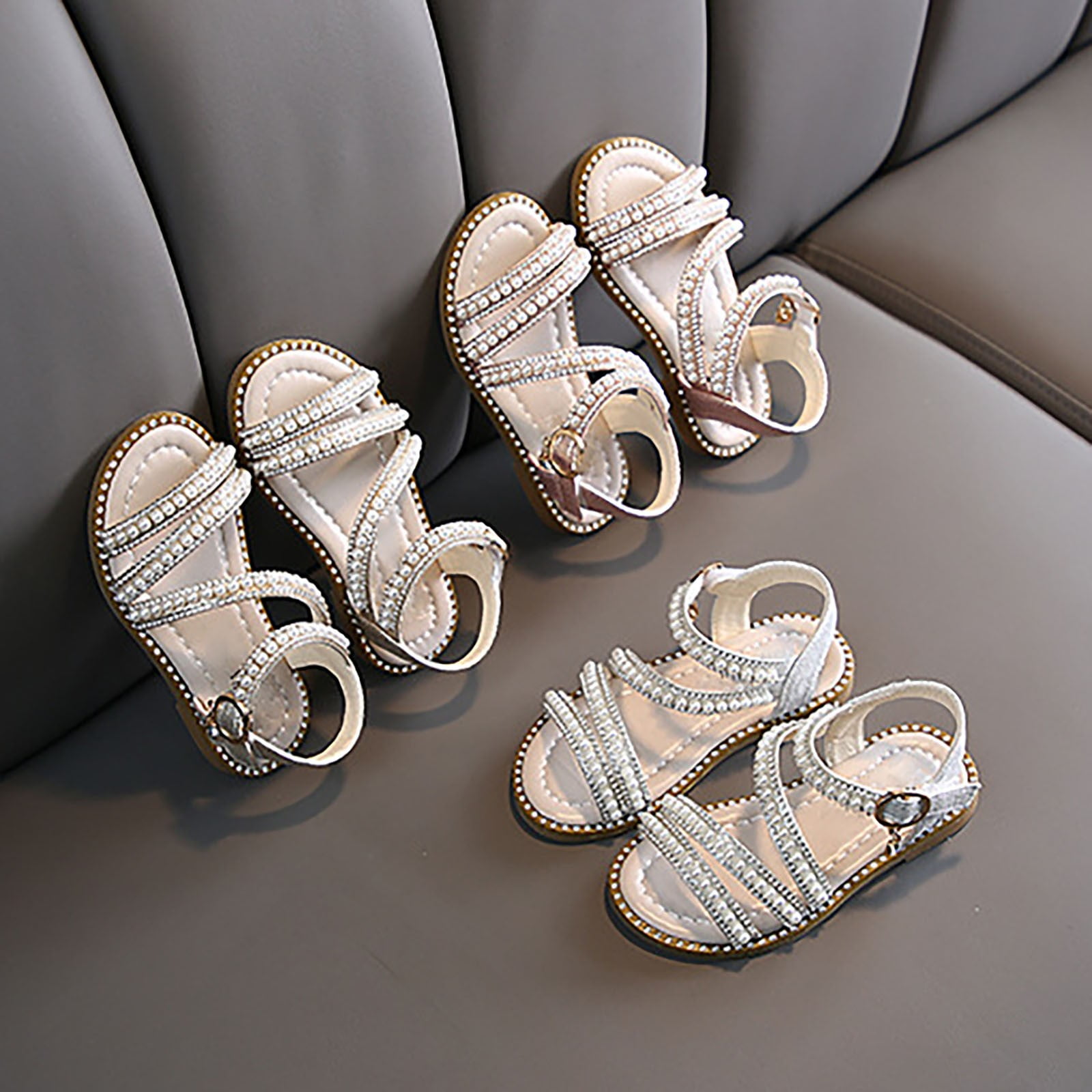 Summer Girls' Sandals Korean Edition Little Girls' Pearl Open Toe