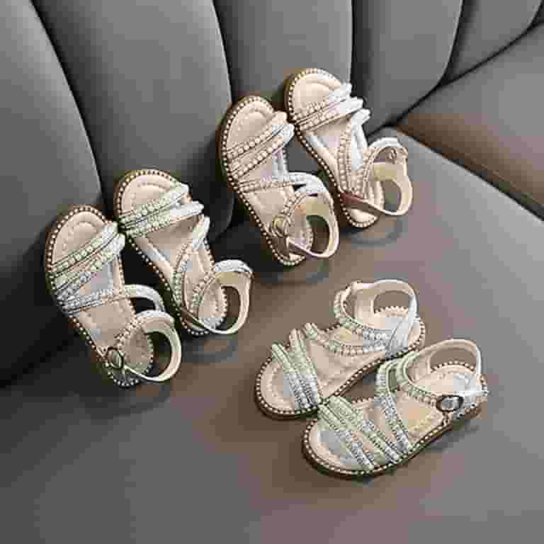 Summer Girls' Sandals Korean Edition Little Girls' Pearl Open Toe