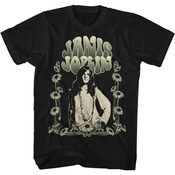 Janis Joplin Art Nouveau Sunflowers Black Adult T-Shirt